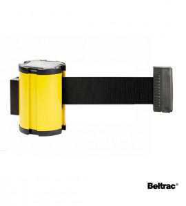Barrière de sécurité à enrouleur jaune, sangle noire - BELTRAC SAFETY
