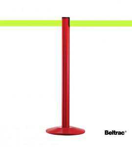 Poteau guide file rouge, sangle jaune fluo Poteau guide file rouge, sangle jaune fluo
