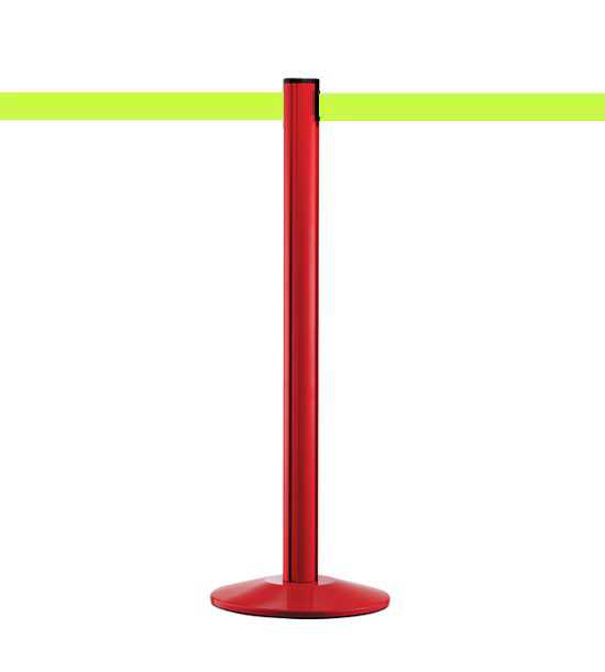 Poteau guide file rouge, sangle jaune fluo Poteau guide file rouge, sangle jaune fluo