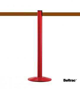 Poteau guide file rouge, sangle brune Poteau guide file rouge, sangle brune