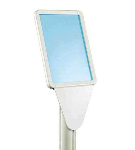 Tilted display stand for retractable belt stanchions