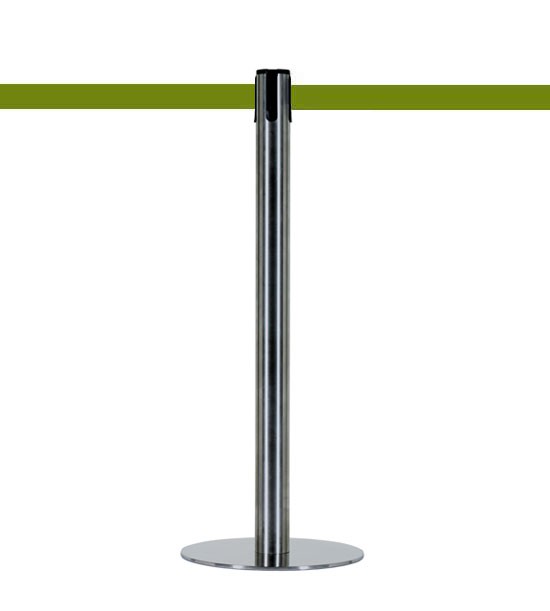 Poteau à sangle en acier chromé poli - sangle vert olive