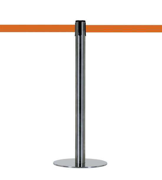Poteau à sangle en acier chromé poli - sangle orange
