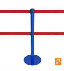 Poteau de guidage bleu à double sangle déroulante rouge.