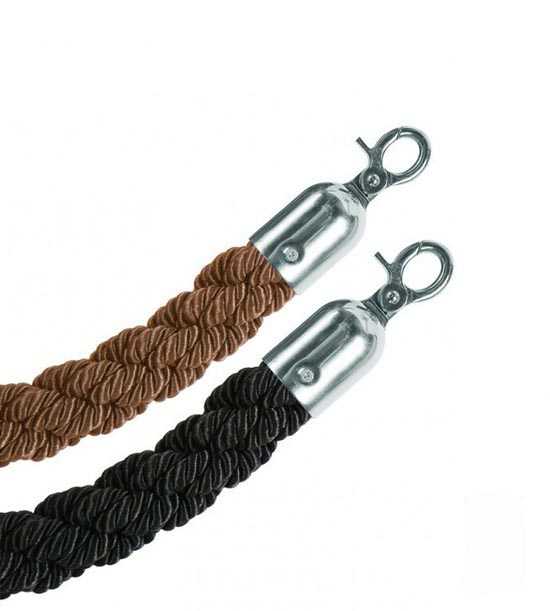Twisted barrier rope with chrome snap hooks for stanchions