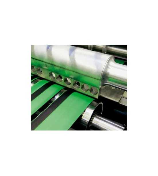 Custom retractable belt personalisation, green band printing on industrial roll