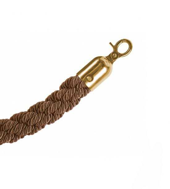 Cordão trançado cor bronze com mosquetão travável latão dourado