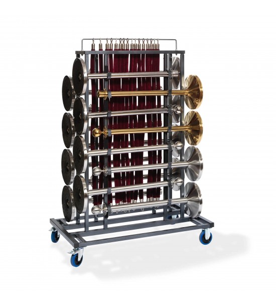 Sturdy wheeled trolley for queue management stanchions