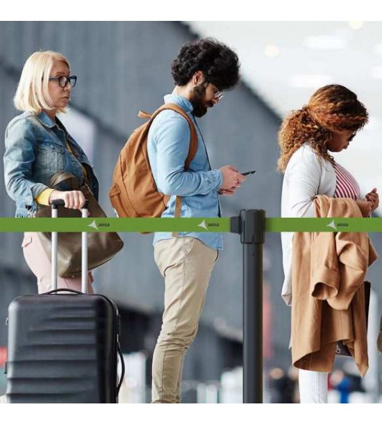 Poteau de balisage 5m avec sangle personnalisée pour gestion de file d’attente