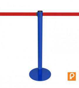 Blauer Absperrpfosten mit Gurtband - Potelet