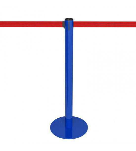 Poteau de balisage bleu, sangle rétractable rouge Poteau de balisage bleu, sangle rétractable rouge