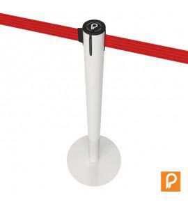 Poteau de balisage blanc, sangle rouge