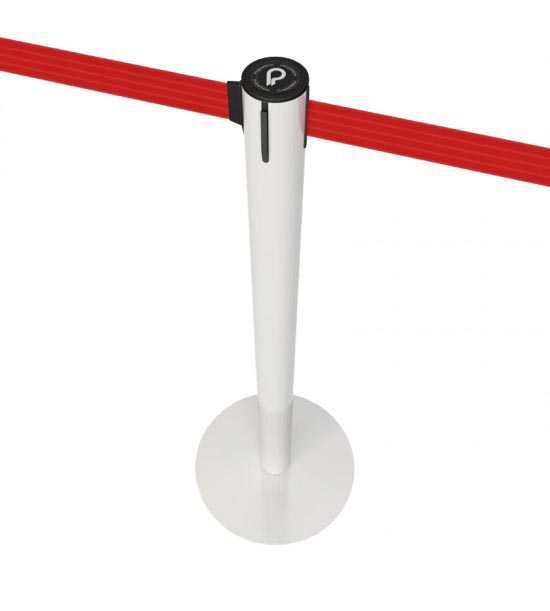 Poteau de balisage blanc, sangle rouge