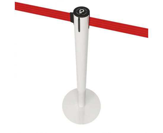 Poteau de balisage blanc, sangle rouge