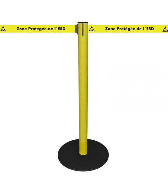 Système de balisage pour les zones ESD avec message "ZONE PROTEGEE DE L'ESD". Poteau à sangle 3m aux propriétés antistatiques.
