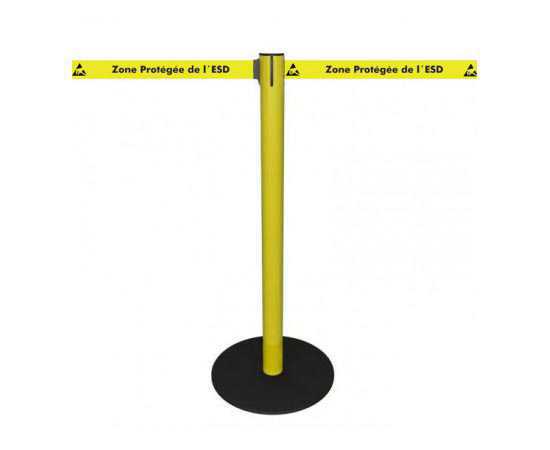Système de balisage pour les zones ESD avec message "ZONE PROTEGEE DE L'ESD". Poteau à sangle 3m aux propriétés antistatiques.