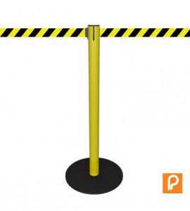Système de balisage pour les zones ESD, sangle jaune/noir. Poteau à sangle 3m aux propriétés antistatiques.