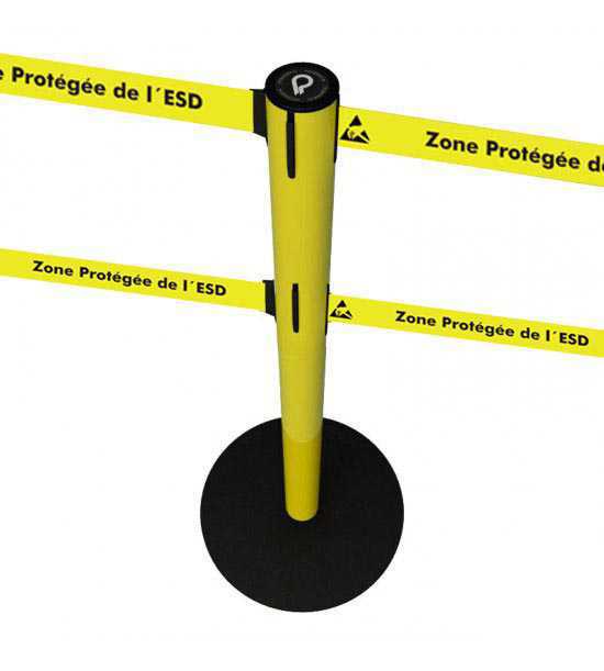 Poste separador ESD dupla fita retrátil com impressão Zone Protégée ESD