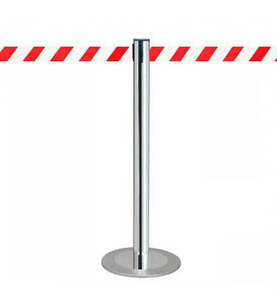 Poteau à sangle K-D "MASTER CHROME", sangle rouge/blanc (type chantier) 3m Poteau à sangle K-D "MASTER CHROME", sangle rouge/blanc (type chantier) 3m