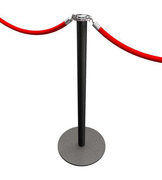 Poteau d'accueil, acier thermolaqué noir, corde rouge (à commander séparément).