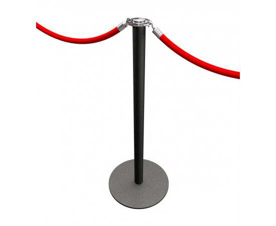 Poteau d'accueil, acier thermolaqué noir, corde rouge (à commander séparément).