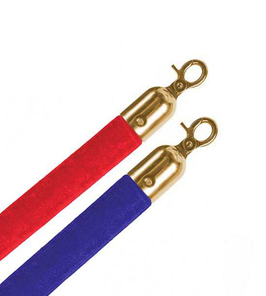 Cordon velours, mousquetons laiton doré, pour poteaux à corde JD.