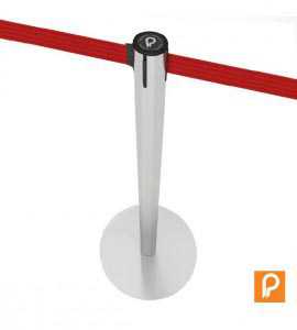 Poteau de balisage finition inox brossé Potelet™, sangle rouge.
