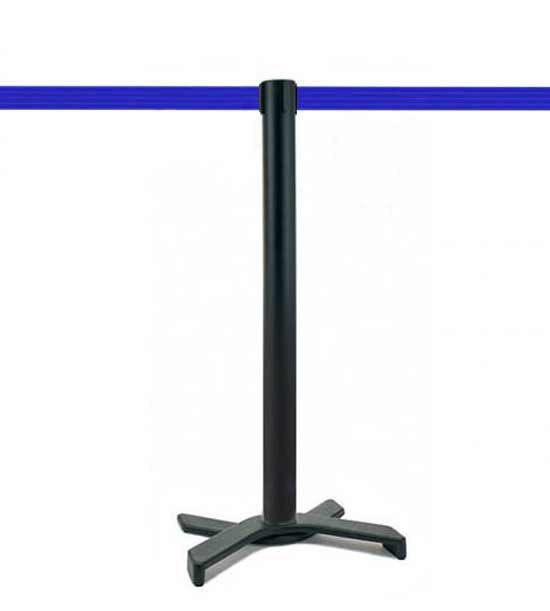 Poteau de guidage (Noir), sangle bleue, socle en X Poteau de guidage (Noir), sangle bleue, socle en X