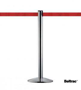 Afzetpaal met band Beltrac™ chroom, rood lint