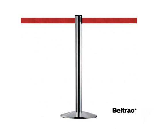 Afzetpaal met band Beltrac™ chroom, rood lint