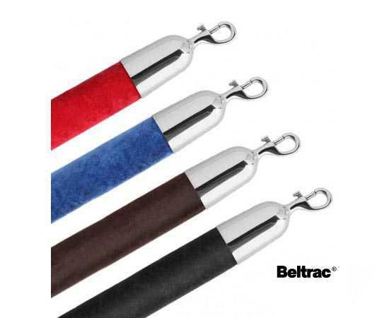Velvet barrier rope with chrome snap hooks for receiver posts