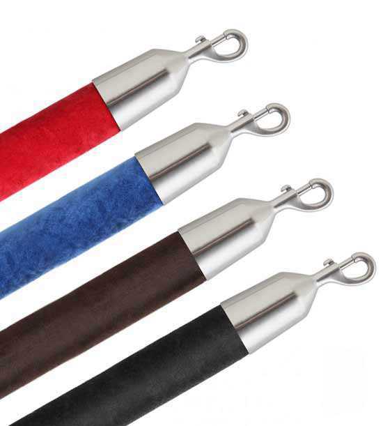 Cordão veludo para postes recetores, mosquetões aço inoxidável escovado