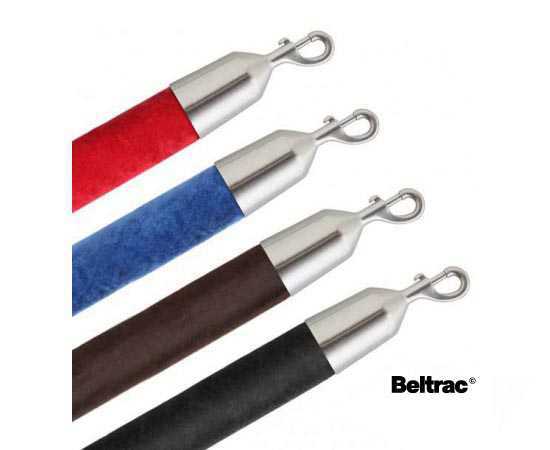 Velvet barrier rope for receiver posts with brushed stainless steel carabiners