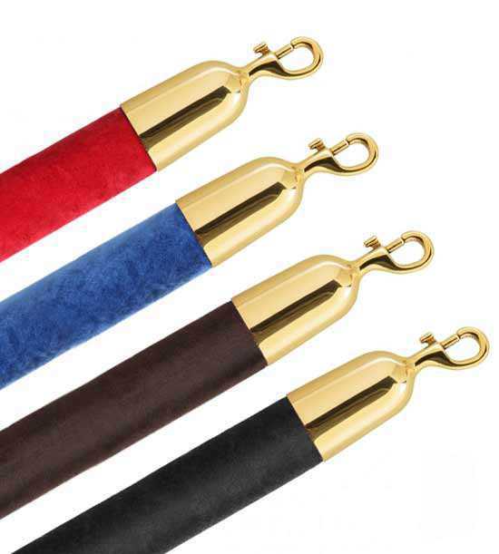 Velvet barrier rope for receiver posts with gold carabiners