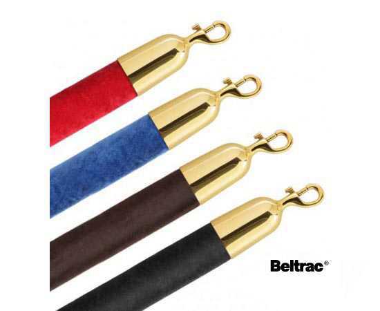 Velvet barrier rope for receiver posts with gold carabiners