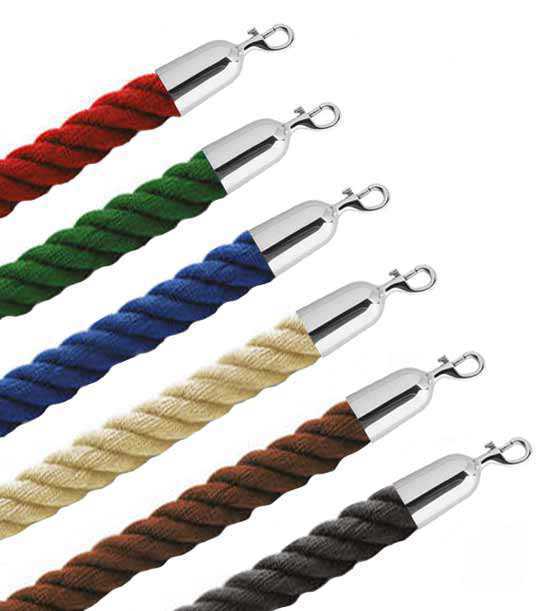 Cordão polipropileno vermelho, verde, azul, bege, castanho e preto com terminais cromados