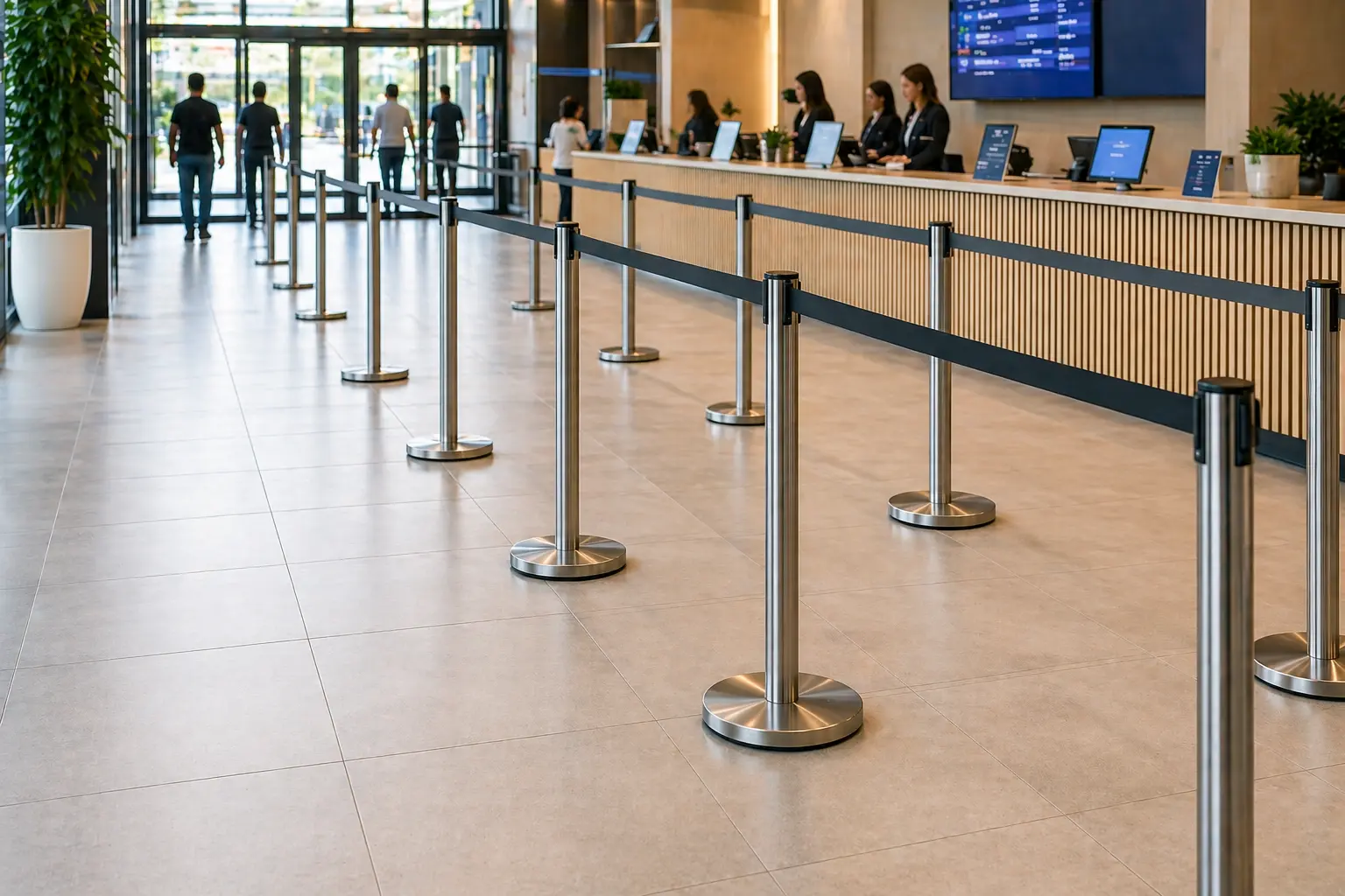 Organiser efficacement les files d’attente et les accès avec nos poteaux à sangle mobile